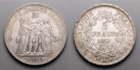 19e et 20e siècles, le systéme décimal > 2e République (1848-1852)
5 Francs "Hercule". A = Paris. 1849 .
A/ (différent)LIBERTE EGALITE FRATERNITE. Her...