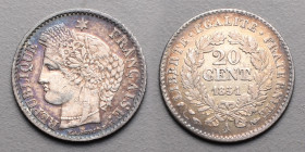 19e et 20e siècles, le systéme décimal > 2e République (1848-1852)
20 Cent . A=Paris. 1851 .
A/ REPUBLIQUE FRANÇAISE. Cérès à gauche, une étoile au-de...