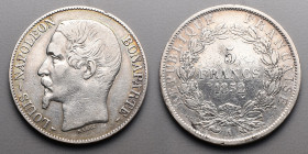 19e et 20e siècles, le systéme décimal > 2e République (1848-1852)
Louis-Napoléon Bonaparte (1852)
5 Francs . A=Paris. 1852.
A/ LOUIS-NAPOLEON BONAPAR...