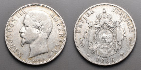 19e et 20e siècles, le systéme décimal > Second Empire Napoléon III (1853-1870)
5 Francs . A=Paris. 1856 .
A/ NAPOLEON III EMPEREUR . Tête nue du Roi ...