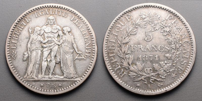 19e et 20e siècles, le systéme décimal > 3e République (1871-1940)
5 Francs "Her...