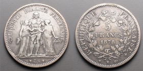 19e et 20e siècles, le systéme décimal > 3e République (1871-1940)
5 Francs. K=Bordeaux. 1878 .
A/ A/ (différent)LIBERTE EGALITE FRATERNITE. Hercule d...