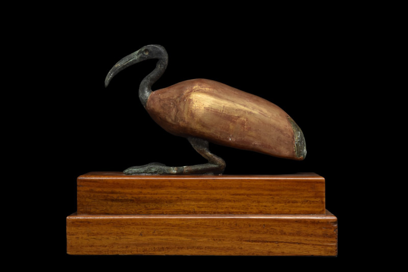 LARGE ANCIENT EGYPTIAN GILT WOOD AND BRONZE IBIS
Late Period to Ptolemaic Perio...
