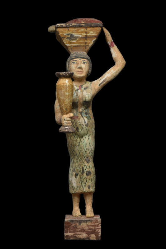 EGYPTIAN WOOD FEMALE OFFERING BEARER
Late Period - Ptolemaic Dynasty, c. 663-30...