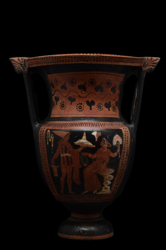 APULIAN GREEK RED FIGURE COLUMN KRATER-TL TESTED
Ca. 350-300 BC. 
A large and ...