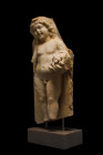 LARGE ROMAN MARBLE FIGURE OF CUPID HOLDING GRAPES- EX R.SORGE COLLECTION