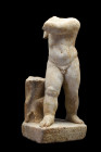 LARGE ROMAN MARBLE CUPID WITH INSCRIPTION - 52CM