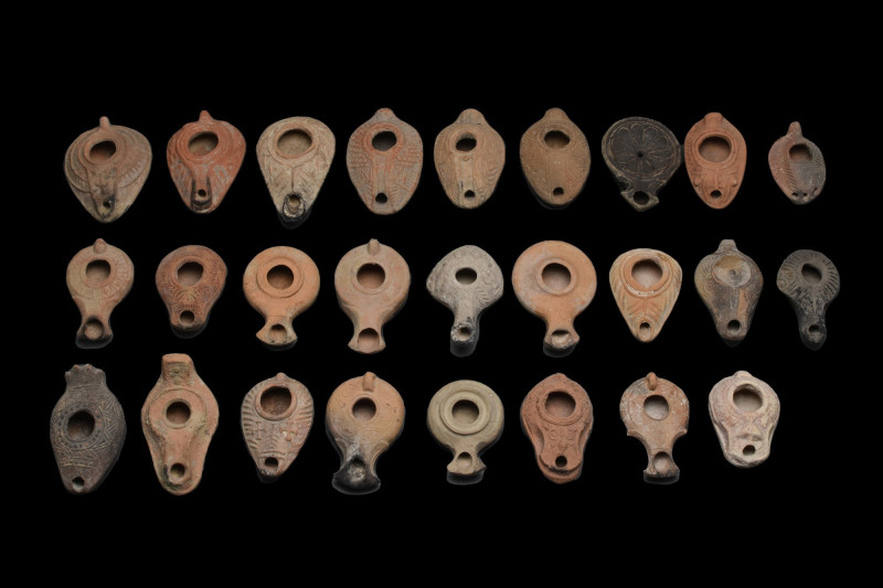COLLECTION OF 26 ANCIENT TERRACOTTA OIL LAMPS WITH ORIGINAL PAPPERWORK
Ca. 300 ...