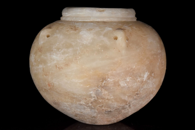 GREEK CYCLADIC ALABASTER JAR
Early Cycladic, Ca. 3000-2800 BC. 
A carved, bulb...