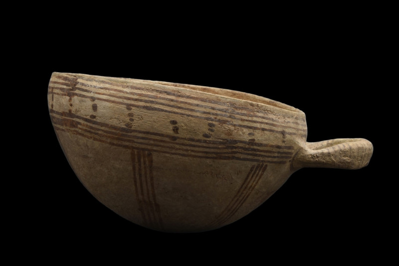 CYPRIOT POTTERY MILK BOWL WITH HANDLE
Ca. 1300-1150 BC. 
A pottery vessel know...