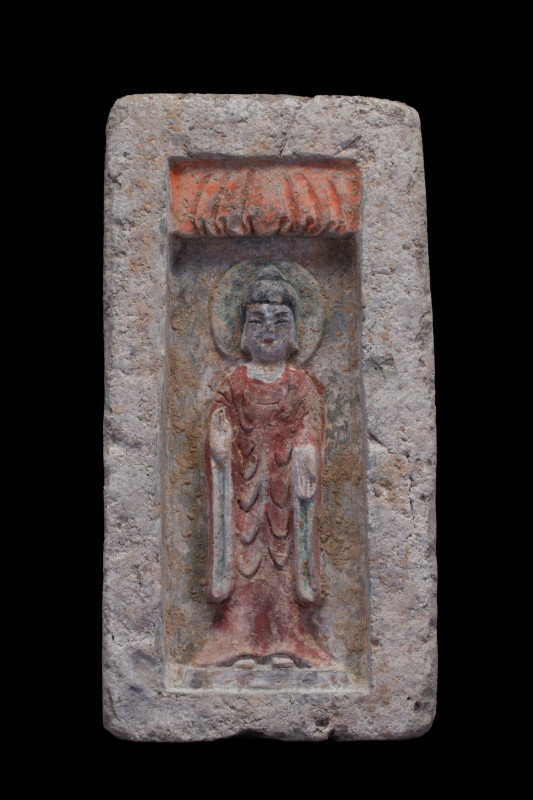 NORTHERN WEI TERRACOTTA TILE WITH BUDDHA - TL TESTED
Ca. 386-534 AD. 
A grey p...