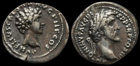 ANTONINUS PIUS 138-161 AD WITH MARCUS AURELIUS CAESAR, AR DENARIUS, ROME MINT,
