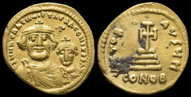 BYZANTINE EMPIRE, HERACLIUS WITH HERACLIUS CONSTANTINUS 610-641 AD, AU SOLIDUS, CONSTANTINOPLE MINT.