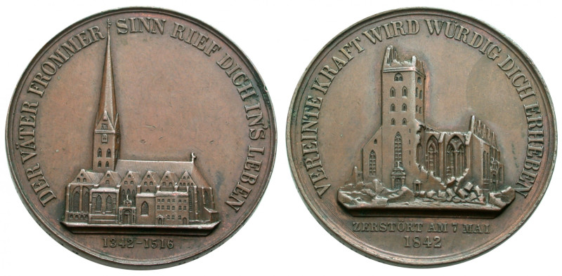 Hamburg, Stadt. 
Bronzemedaille 1842 (von Wilkens, Bremen) auf den Brand der Pe...