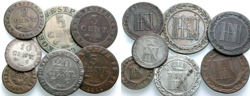 Westfalen, Königreich. 
HIERONYMUS NAPOLEON, 1807-1813. LOT: 1, 2, 3, 5 Cent. 1...