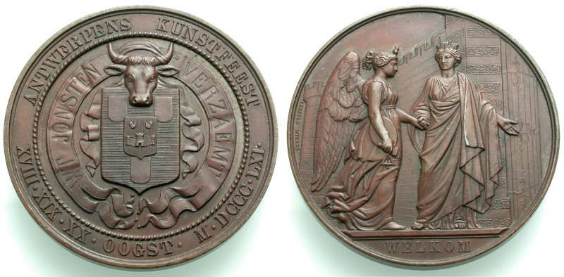 Belgien/-Antwerpen, Stadt. 
Bronzemedaille 1861 (von Leopold Wiener) zum Kunstf...