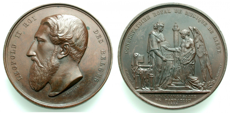Belgien/-Königreich. 
LEOPOLD II., 1865-1909. Bronzemedaille 1877 (von C. J\'e9...
