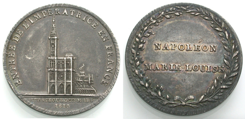 Elsass/-Strassburg, Stadt. 
Medaille 1810 (v. Courtot) auf die Ankunft der Kais...