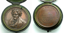 Frankreich/-Medaillen. 
Bronzemedaille 1851 (von Bovy) auf Fran\'e7ois-Ren\'e9, Vicomte de Chateaubriand (* 1768 Saint-Malo; \'86 1848 Paris), frz. S...