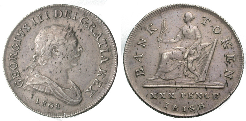 Grossbritannien-Irland. 
GEORGE III, 1760-1820. Bank Token zu 30 Pence Irish 18...