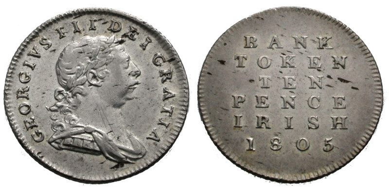 Grossbritannien-Irland. 
GEORGE III, 1760-1820. Bank Token zu 10 Pence Irish 18...