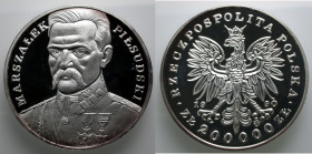Polen. 
REPUBLIK seit 1990. 200 000 Zloty 1990. Marszalek Pilsudski. 155.5 g (5 ounces). KM&nbsp;207. Edge tarnished.. 

Proof
