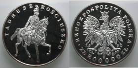 Polen. 
REPUBLIK seit 1990. 200 000 Zloty 1990. Tadeusz Kosciuszko. 155.5 g (5 ounces). KM&nbsp;206. Two tiny edge chips. Edge tarnished.. 

Proof