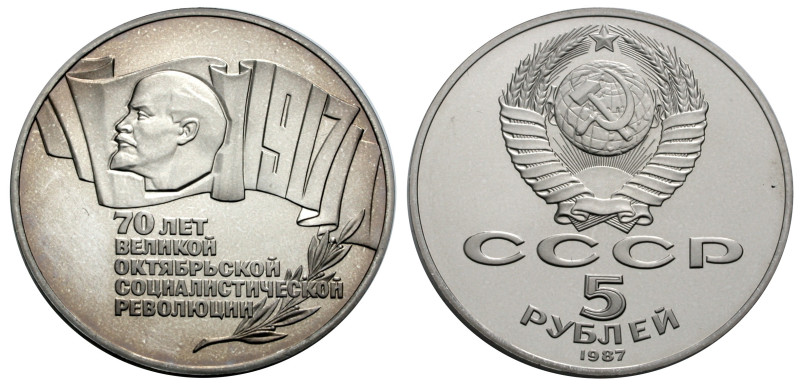 Russland. 
UDSSR. 5 Rubel 1987 zum 70. Jahrestag der Revolution. Kopf Lenins n....