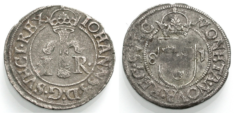 Schweden, Königreich. 
JOHANN III., 1568-1592. 1/2 Öre 1581. Gekrönte Garbe zwi...
