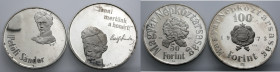 Ungarn, Volksrepublik. 
-. 
100 Forint, 1973. 150. Geburtstag von Sandor Petöfi, Dichter. Büste. Rv. Wappenschild. KM # 600. 37 mm. 22,04 g. - 50 Fo...