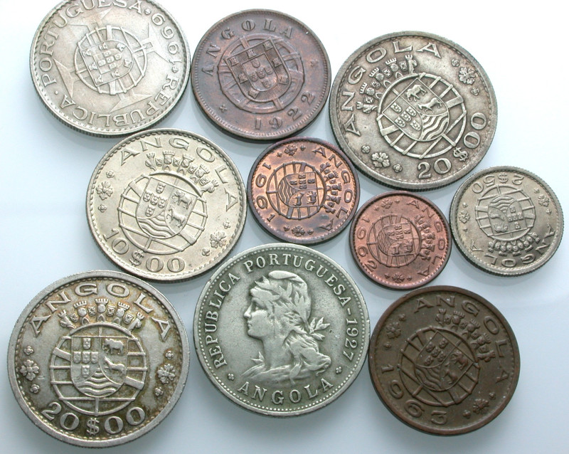 Angola. 
KOLONIE DER REPUBLIK PORTUGAL, 1910-1974. LOT von 10 Münzen. Gesamtgew...