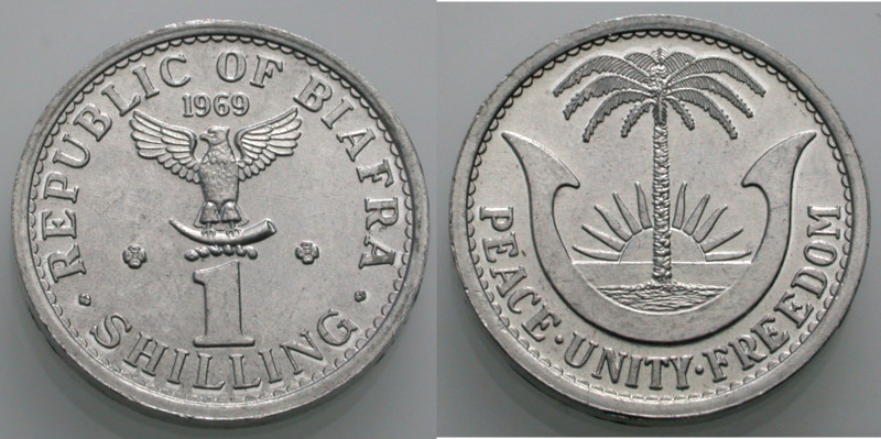 Biafra. 
Independent Republic 1967-1970. 1 Shilling, Aluminium 1969. Adler auf ...