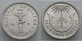Biafra. 
Independent Republic 1967-1970. 1 Shilling, Aluminium 1969. Adler auf Elefantenstoßzahn. Rv. Palme und Sonnenaufgang in Manilla. 1,75 g. KM&...