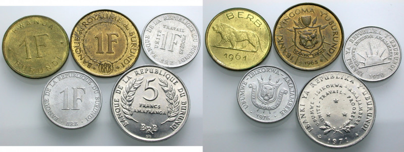 Burundi. 
LOT. RWANDA & BURUNDI. 1 Franc 1961, KM # 1; BURUNDI. 1 Franc 1965, K...