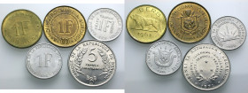 Burundi. 
LOT. RWANDA & BURUNDI. 1 Franc 1961, KM # 1; BURUNDI. 1 Franc 1965, KM # 6; Al- 5 Francs, 1971, KM # 16; 1 Fr. 1970, KM # 18; 1 Fr. 1976, K...