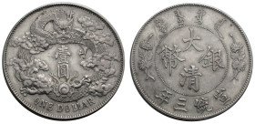 China. 
Reichsmünzen. 
HSUAN TUNG, 1909-1911. Dollar o. J. (1909-1911), Tientsin. Drache, in der Mitte Schriftzeichen. Rv. Schrift. Kann&nbsp;227, K...