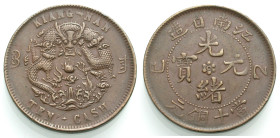 China. 
Kiangnan. 
KUANG HSU 1875-1908. 10 Cash 1905, Cu. 28 mm; 6,86 g. KM&nbsp;Y#&nbsp;138. . 

Sehr schön