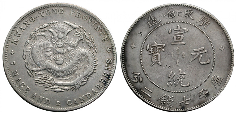 China. 
Kwangtung. 
HSUAN TUNG, 1909-1911. Dollar o. J. (1909). Drache. Rv. Sc...