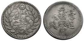 China. 
Singkiang. 
KUANG HSU, 1875-1908. 5 Miscals AH 1322 = AD 1904. Kashgar. Legend in Chinese and Turki. 32 mm; 17,3 g. Kann&nbsp;1090, KM&nbsp;...