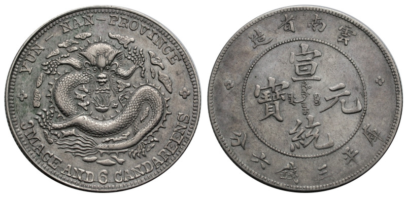 China. 
Yunnan. 
HSUAN TUNG, 1908-1912. 50 Cents (1909-1911). 7 flames on pear...
