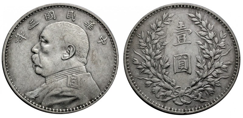 China. 
Republik,. 
Dollar Jahr 3 (1914). Büste des Präsidenten Yuan Shih Kai ...