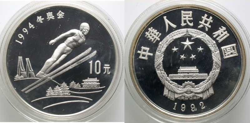 China. 
Volksrepublik. 
10 Yuan 1992. Olympic Games. Ski jumper. 27.0 g. KM&nb...