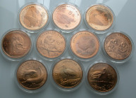 China. 
Volksrepublik. 
Lot: Copper 5 Yuan 1993, 1995, 1996 (2 var.), 1997 (2 var.), 1998 (2 var.), 1999 (2 var.). Various animals (10). KM 469, 714...