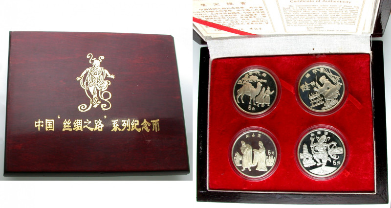 China. 
Volksrepublik. 
5 Yuan 1995. Silk Road. 4 coins in 1 box.. 

Proof