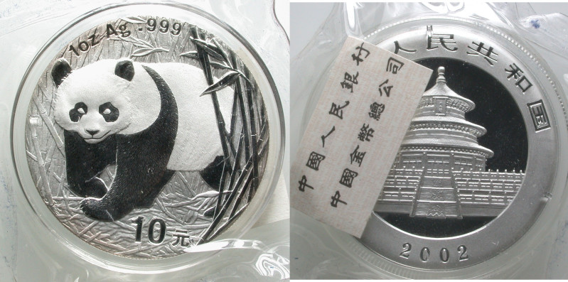 China. 
Volksrepublik. 
Panda 10 Yuan = 1 ounce 2002. In capsule sealed in pla...