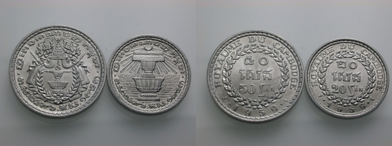 Kambodscha. 
NORODOM SURAMARIT 1955-1960. Lot von zwei Münzen. 50 Sen 1959, KM ...