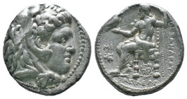 (Silver, 17.00g 25mm)Kings of Macedon. Babylon. Alexander III "the Great" 336-323 BC.
Tetradrachm AR Head of Herakles to right, wearing lion skin head...