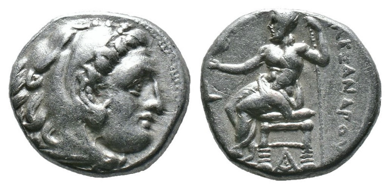 (Silver, 4.21g 17mm)Kıng of macedon alexander III .Herakles head with skin of a ...