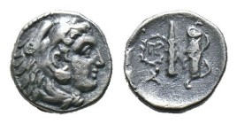 (Silver, 0.48g 8mm)Macedon, Kings of. Alexander the Great, 336-323 BC, AR obol, "Babylon" Mint, 317-311 BC. Head of young Herakles, wearing lion-skin,...