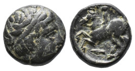 (Bronze, 6.31g 16mm)Griechische Münzen
 Könige von Makedonien. Philippos II. 359-336 v. Chr. Bronzemünze -unbestimmte Münzstätte-. Kopf des Apollon mi...